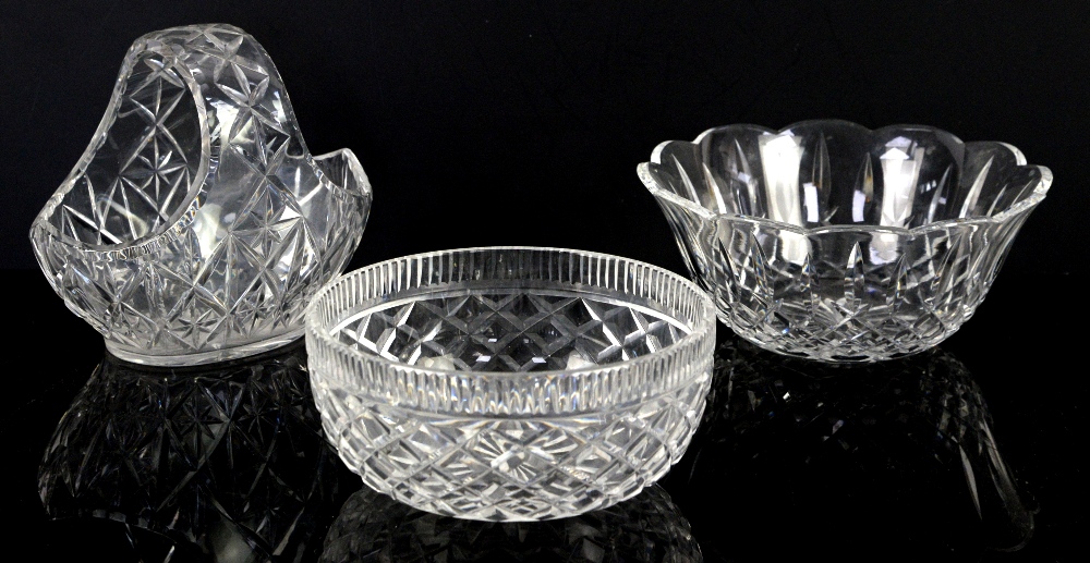 Waterford crystal basket, h18cm, fruit bowl, 23cm diameter, and another Waterford bowl, 20cm