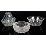 Waterford crystal basket, h18cm, fruit bowl, 23cm diameter, and another Waterford bowl, 20cm