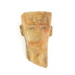 South Arabian alabaster head with deeply recessed eyes, incised eyebrow, straight nose and small