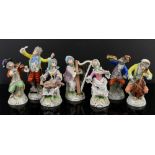 20th century Dresden Monkey Band figures, tallest 16cm high (7)