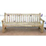 Weathered teak garden bench of slatted construction, H83 x W183 x D65cm, together with a smaller