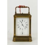 Late 19th century French brass gorge cased repeating carriage clock with alarm by Henri Jacot,
