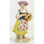 AMENDED DESCRIPTION Meissen figure of a girl holding a basket, wearing a pink hat, cross swords