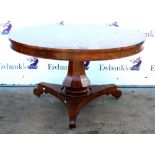 William IV mahogany tilt top round breakfast table , the figured top on octagonal column support and