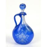 19th century blue flash glass Gin decanter with stopper, h24cm Chips to base of stopper.Blue overlay