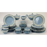 Wedgwood Etruria Embossed Queens Ware Part Tea and Dinner Service in blue and white, comprising 6