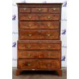 18th century crossbanded walnut tallboy the top part of three short and three long graduated