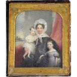 Thomas Hargreaves (1775-1846) family portrait of a mother with her two children, painted on ivory,