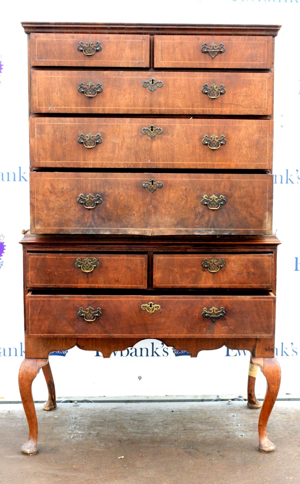 19th century mahogany chest-on-stand, the moulded cornice above two short over three long line - Image 2 of 3