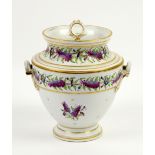 19th century porcelain ice pail and cover, white ground with purple and green flowers and foliage,