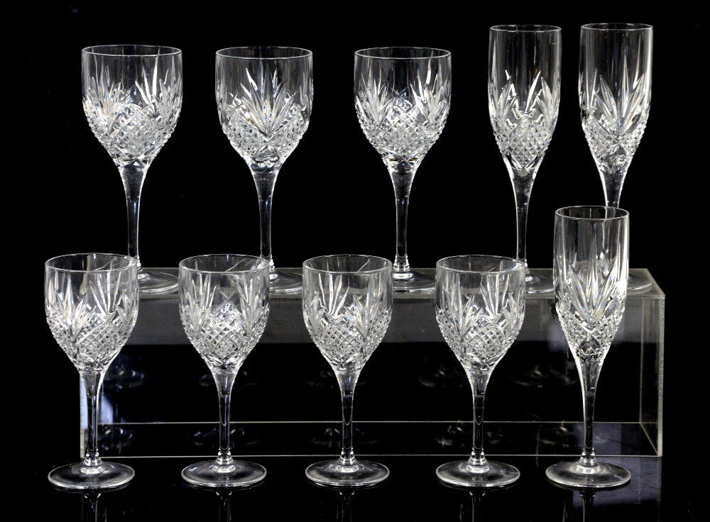 Set of crystal cut glasses to include 12 red wine, 11 white wine and 11 champagne flutes