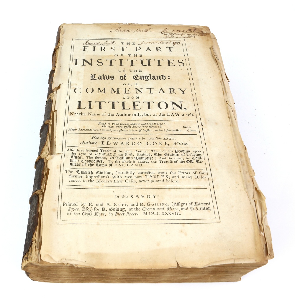 Coke E., The First Part of the Institutes of the Laws of England 1738. Twelfth Edition. Printed by - Image 11 of 18