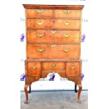 Late 18th/19th century walnut chest-on-stand, the moulded cornice above two short herringbone
