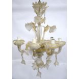Murano six branch glass chandelier, with flowering stems, H62cm Diameter 42cm