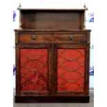 Early 19th century rosewood secretaire chiffonier with brass galleried ledge over the single