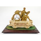 19th century French gilt spelter and marble mantel clock, eight day drum movement marked 'Japy