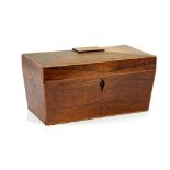 19th century rosewood and boxwood bordered tea caddy of sarcophagus form 31W x 17D x 15.5H
