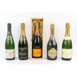 Nine bottles of Champagne to include one bottle of Veuve Clicquot Brut Champange in wooden case; one