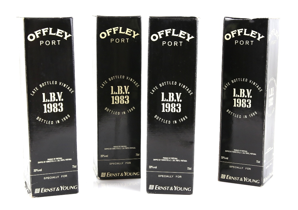 Four bottles of Offley Port Late Bottled Vintage, 1983 vintage, bottled in 1989, specially for Ernst