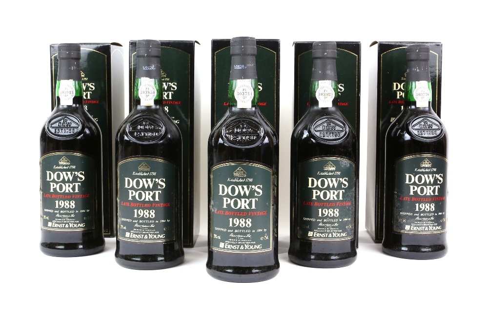 Five bottles of Dow's Port Late Bottled Vintage, 1988 vintage, bottled in 1994. Produced and