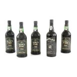 Five bottles of port to include four bottles Dow's 1988 Late bottled vintage (bottled 1994), one