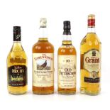 Four bottles of whisky to include 1.14 litre bottle of The Famous Grouse Finest Scottish Whisky, one