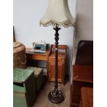 MAHOGANY STANDARD LAMP WITH FRILLED SHADE