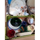 2 BOXES OF ASSORTED WARE INC BLUE VEIL GRENVILLE POTTERY ETC