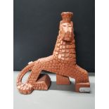 TERRACOTTA BRUTALIST FIGURE OF CROWNED LION