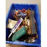 A BOX OF ASSORTED TOOLS INC BLACK AND DECKER JIGSAW HAMMERS ETC