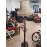 SOLID MAHOGANY STANDARD LAMP WITH FRINGED SHADE