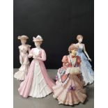 3 COALPORT FIGURES INC EMILY LADY ALICE AND EVENING ELEGANCE TOGETHER WITH A FIGURE FROM THE