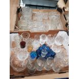 2 BOXES OF ASSORTED GLASS WARE INC VASES DRINKING GLASSES ETC