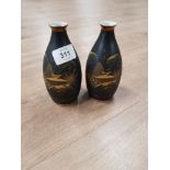 PAIR OF BLACK AND GILT SIGNED SMALL SATSUMA VASES