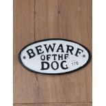 CAST METAL BEWARE OF THE DOG SIGN
