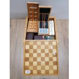 WOODEN MULTI GAME BOX INCLUDES DOMINOES AND BACKGAMMON PLUS CHESS ETC