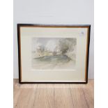 LEONARD EVETTS 1909 TO 1997 BRUNTON BANK WATERCOLOUR SIGNED BOTTOM LEFT AND DATED 1989 FRAMED