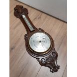 CARVED OAK BAROMETER GLASS CRACKED ON WEATHER FACE