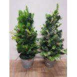 2 ARTIFICIAL PLANTS IN METAL PLANTERS