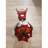 JOSEF HOSPODKA FOR CHRIBSKA RUBY CASED CLEAR VASE WITH CASED RUBY HANDLED BASKET CASED CLEAR