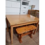 MODERN TABLE WITH A PAIR OF SOLID PINE BENCHES