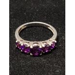 SILVER AND AMETHYST 5 STONE HALF ETERNITY RING SIZE P GROSS WEIGHT 2.7G