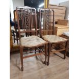 A PAIR OF MAHOGANY INLAID BEDROOM CHAIRS WITH SPADE FOOT FRONT LEGS