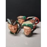 4 MINATURE ROYAL DOULTON CHARACTER JUGS INCLUDING ROBINSON CRUSOE AND FALSTAFF ETC