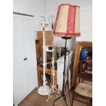 CAST METAL STANDARD LAMP WITH FRINGED SHADE TOGETHER WITH 2 OTHERS