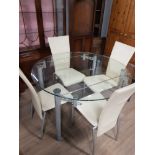 BARKER & STONEHOUSE MODERN METAL BASED AND GLASS TOPPED DINING TABLE AND 4 MATCHING CHAIRS