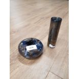 ISLE OF WIGHT AZURENE CYLINDER VASE TOGETHER WITH MATCHING AZURENE DONUT VASE