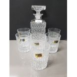 7 PIECES OF CUT GLASS LEAD CRYSTAL GERMAN LAUSITZER GLASS INC WHISKEY TUMBLERS AND DECANTER