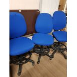 3 BLUE AND BLACK SWIVEL OFFICE CHAIRS