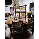 HEAVY OAK OLD CHARM DR0P LEAF TABLE AND 4 CHAIRS PLUS ONE CARVER CHAIR